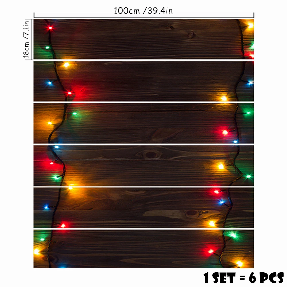 Fairy Lights Wood Grain Stair Riser Decals 6Pcs Peel & Stick Removable Vinyl Stickers Christmas Holiday Indoor Staircase Decor