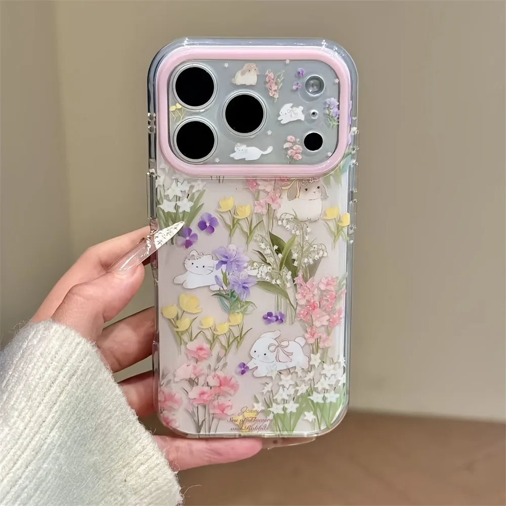 Cute Cat Colorful Flower Protection Phone Case For iPhone 17 Pro Max 16 15 Pro 14 13 12 11 Pro Max Stylish Shockproof Back Cover - view 4