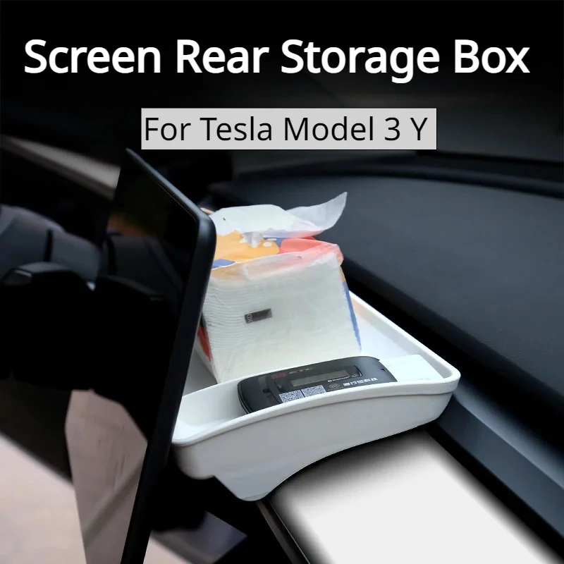 Screen Rear Storage Box For Tesla Model 3 Y Dashboard Tray Tissue Box Invisible ETC Support Car Organizer Interior Accessories