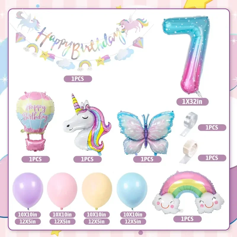 Unicorn birthday decoration for girls 7 years butterfly unicorn decoration for children's birthday unicorn balloons