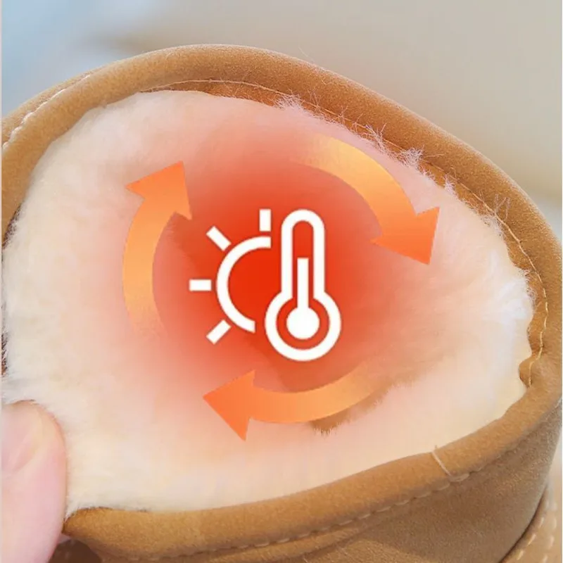 Inverno sólido crianças botas de neve couro do plutônio pelúcia quente grosso meninos meninas tornozelo sapatos deslizamento em fundo macio da criança crianças botas