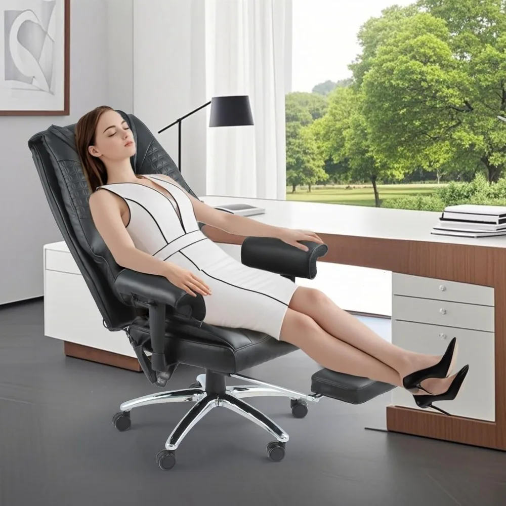 كرسي مكتب كبير وطويل مع 6 نقاط للتدليك والتدفئة، كرسي مكتب مستلق مع مسند للقدمين #2