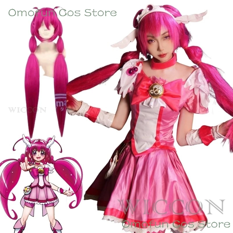 

Cure Happy Cosplay Costume Hoshizora Miyuki Precure Women's Bow Battlesuit Cosplay Costume Outfits with Waist Wig Accessories