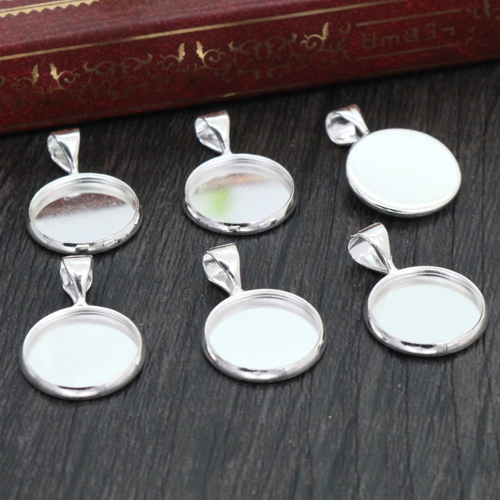 20pcs 12mm Inner Size Silver Gold Rhodium Plated Brass Material Simple Style Cabochon Base Cameo Setting Charms Pendant Tray