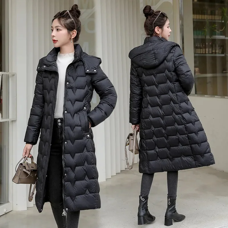 New 2023 Parkas Winter Down Jacket Women Thicken Warm Long Pocket Hooded Slim Parkas Female Snow Wear Coat Outwear