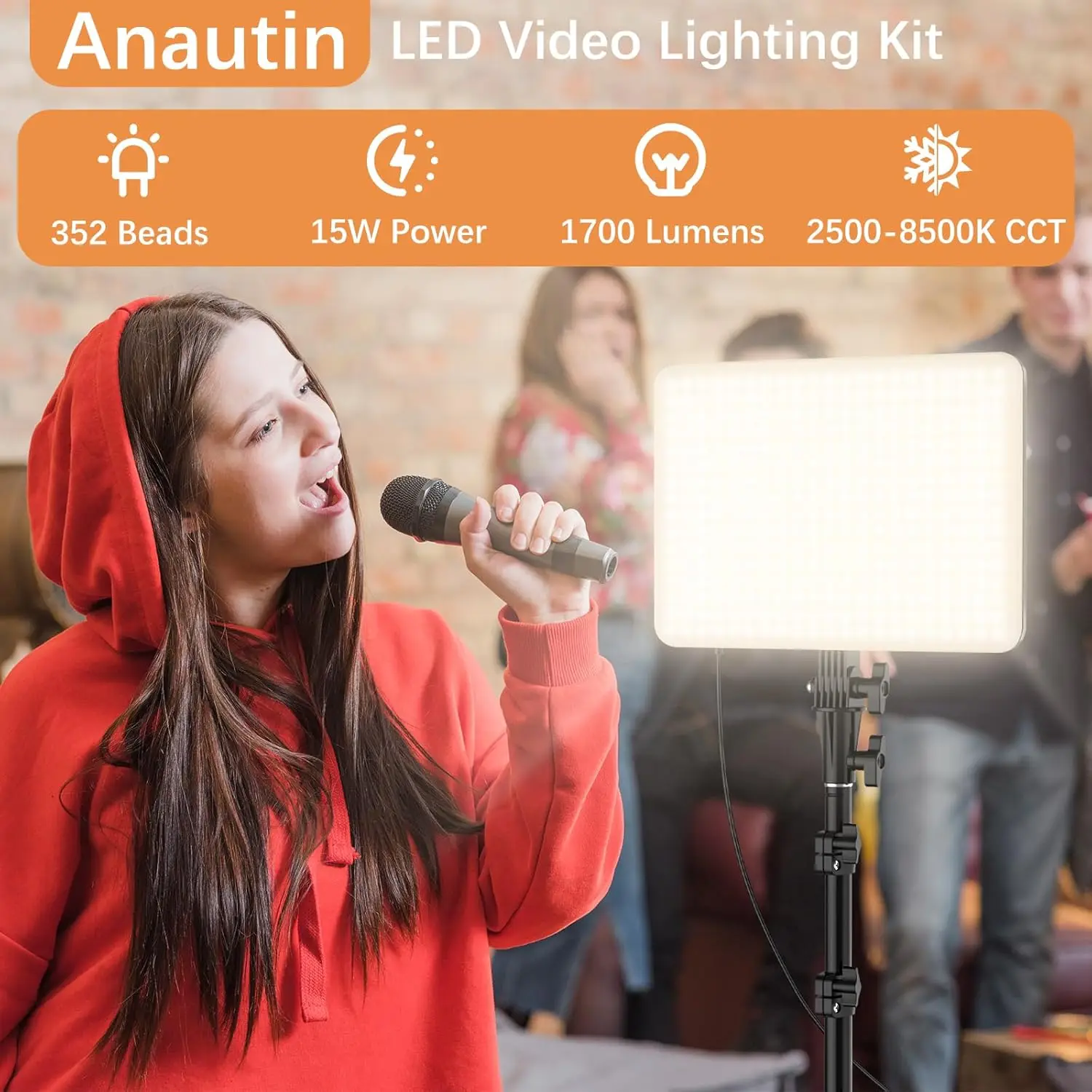 عبوة واحدة من مصابيح الفيديو LED، 15 وات 1700 لوكس قابلة للتعتيم 2500-8500 كلفن مع حامل ثلاثي القوائم للبث والتسجيل والألعاب والبث #2