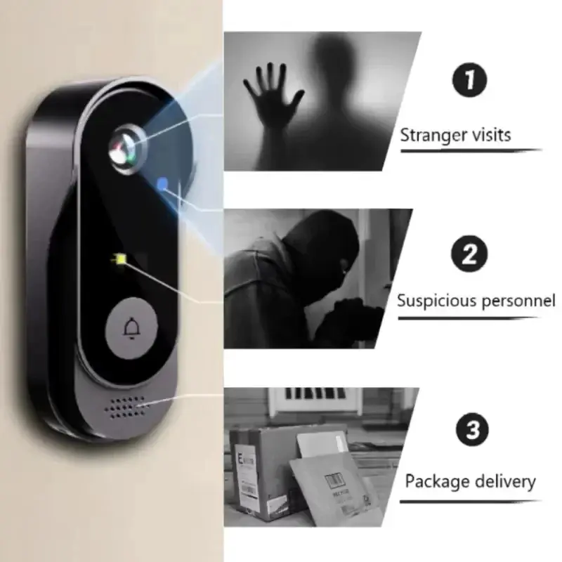 جرس باب Tuya بكاميرا WIFI وإنتركوم فيديو عالي الدقة، خارجي لاسلكي مقاوم للماء، حماية أمنية برؤية ليلية بالأشعة تحت الحمراء للمنزل الذكي