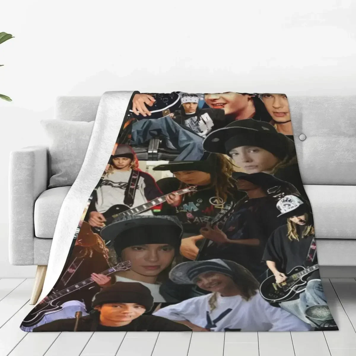 

Tom Kaulitz Plaid Blankets Sofa Cover Fleece Printed Pop-Rock Band Collage Portable Soft Throw Blanket for Bedding Car Rug Piece