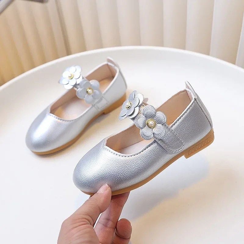 Spring Autumn Kids shoes Mary Jane Loafers Girl Floral Decoration Soft-soled Bean Princess Shoes Children School Etiquette Shoe