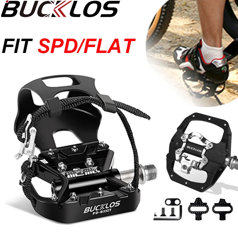 

BUCKLOS MTB Self-locking Pedals for SPD Non-slip 9/16in Bike Pedal with Toe Clip Dual Function Bicycle Pedals Cycling Parts