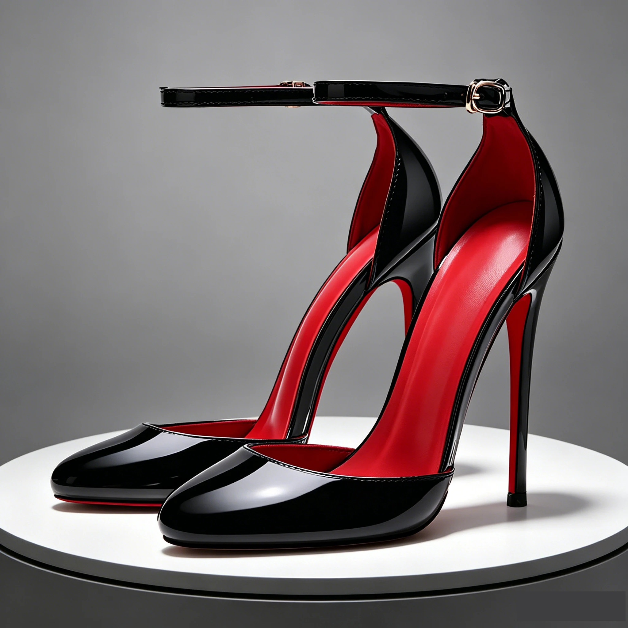 

2026New Business Chic 12cm round-toe strap red-soled high heels, sexy slim 13cm red-soled hollow-out single shoes