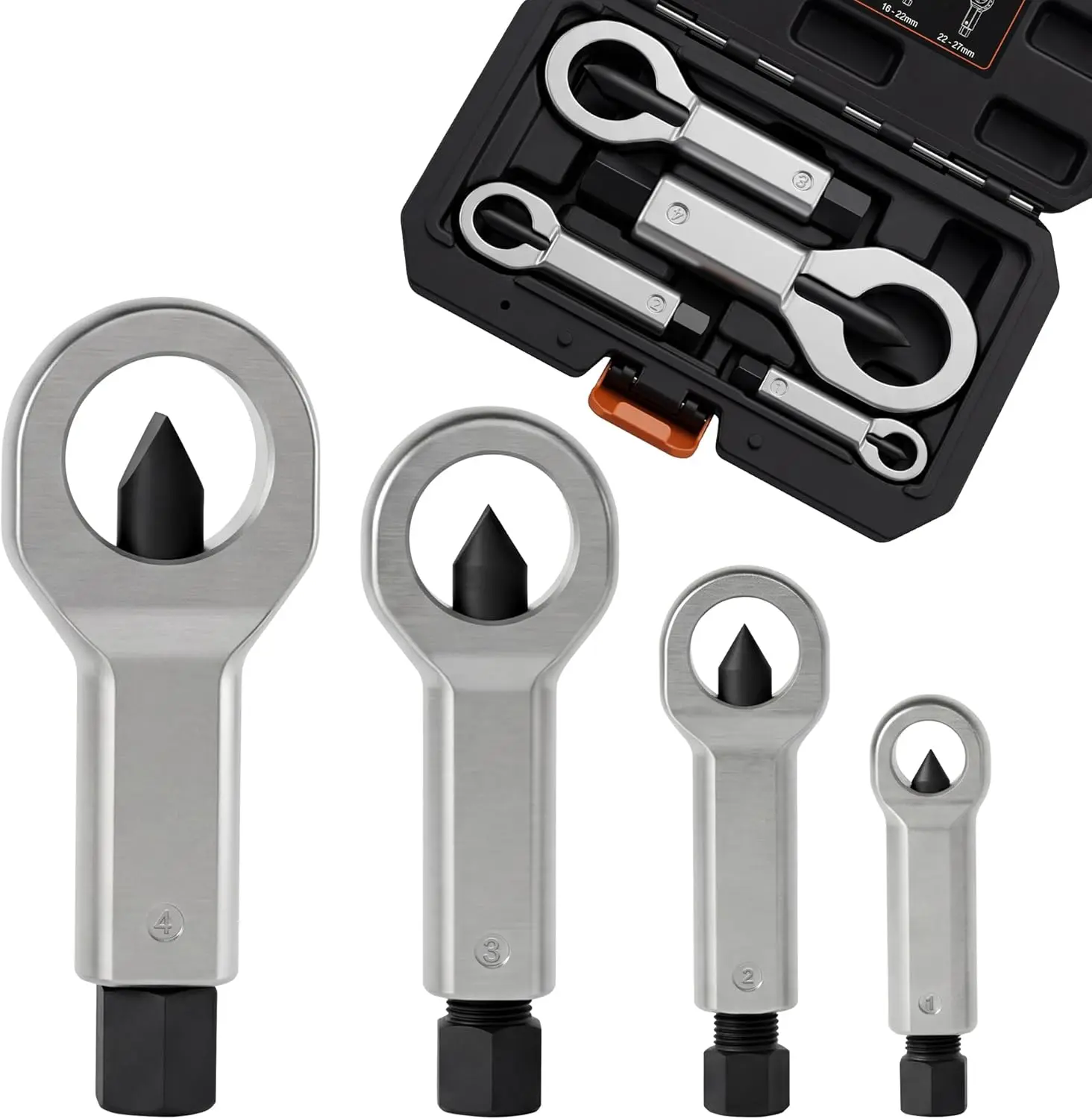 

4-Piece Heavy Duty Nut Splitter Set, 9-27mm Manual Nut Cracker for Broken, Damaged or Rusted Nuts