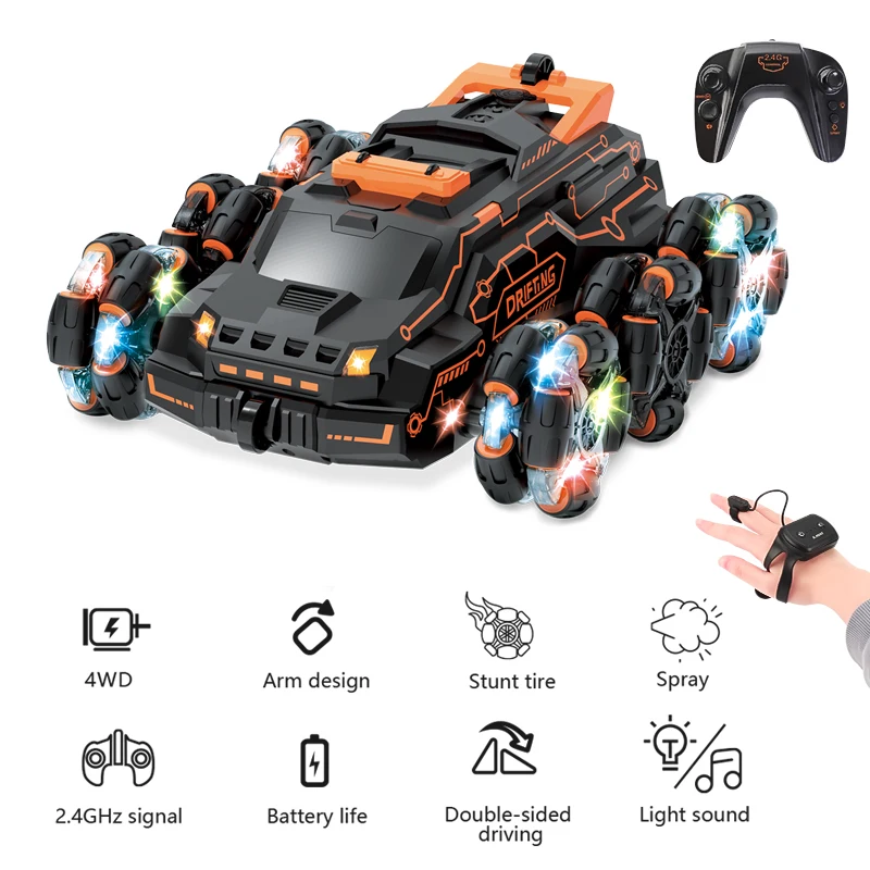 

4WD Swing Arm Drift Vehicle Gesture Induction Deformation Remote Control Car Six Wheel Spray RC Stunt Car with Light Boy RC Toys