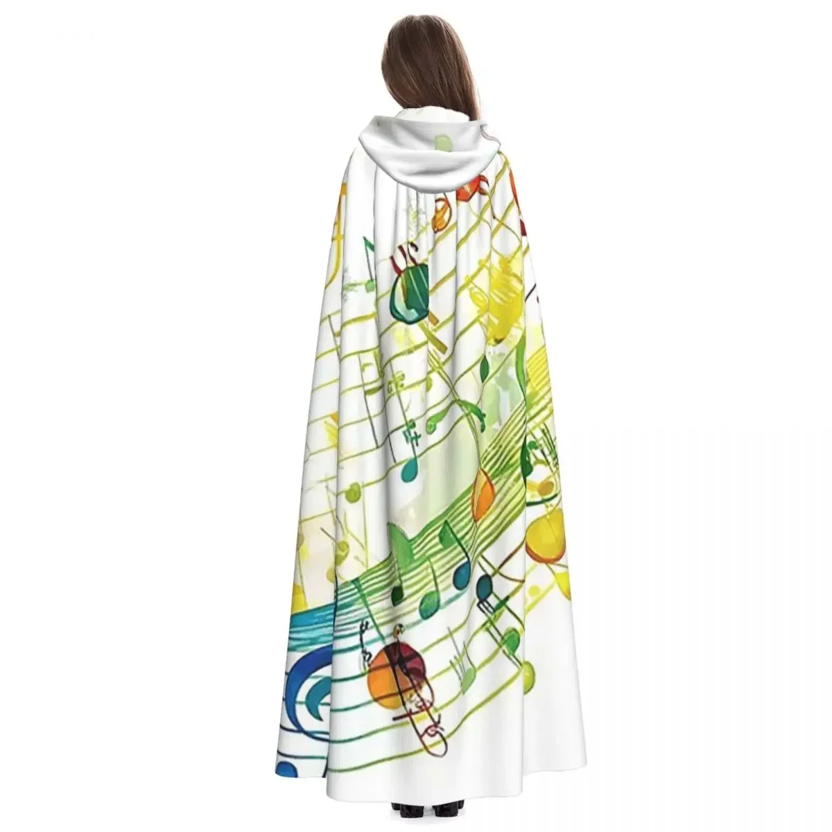 Customization Abstract Piano Keys With Musical Notes Long Hooded Cloak Witch Medieval Costume Cosplay Cape HalloweenCoat Adult U - view 3
