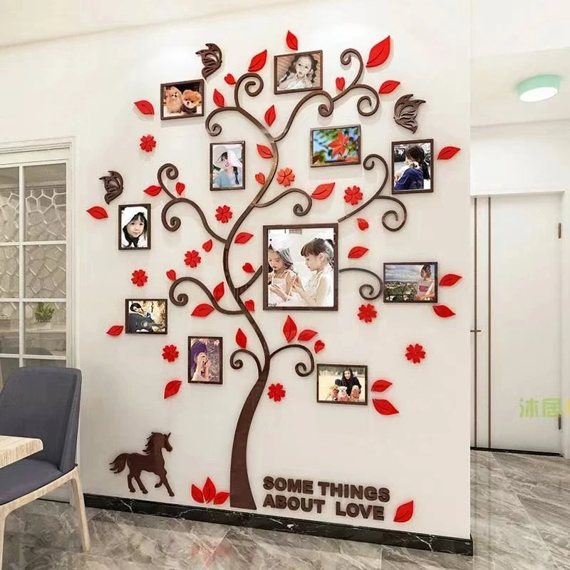 3D Home Decor Photo Frame Wall Sticker MIrror Acrylic Family photoTree Stickers For Living Room Tv Backdrop Art wallpaper