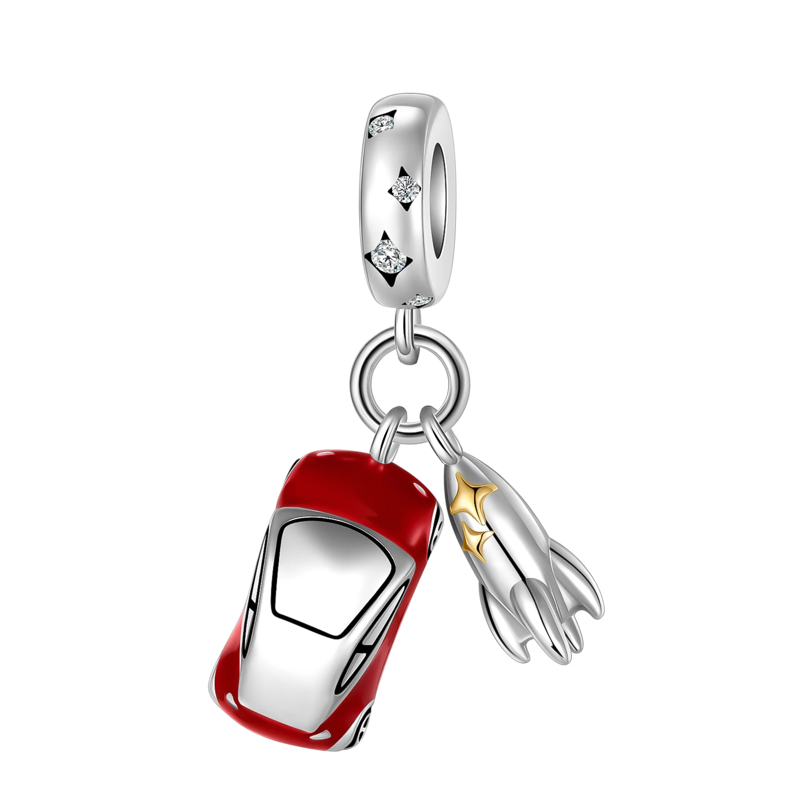 

925 Sterling Silver Red Car Rocket Pendant Charm Fit Original Pandora Charms Bracelets Women DIY Charms for Jewelry Making Gift