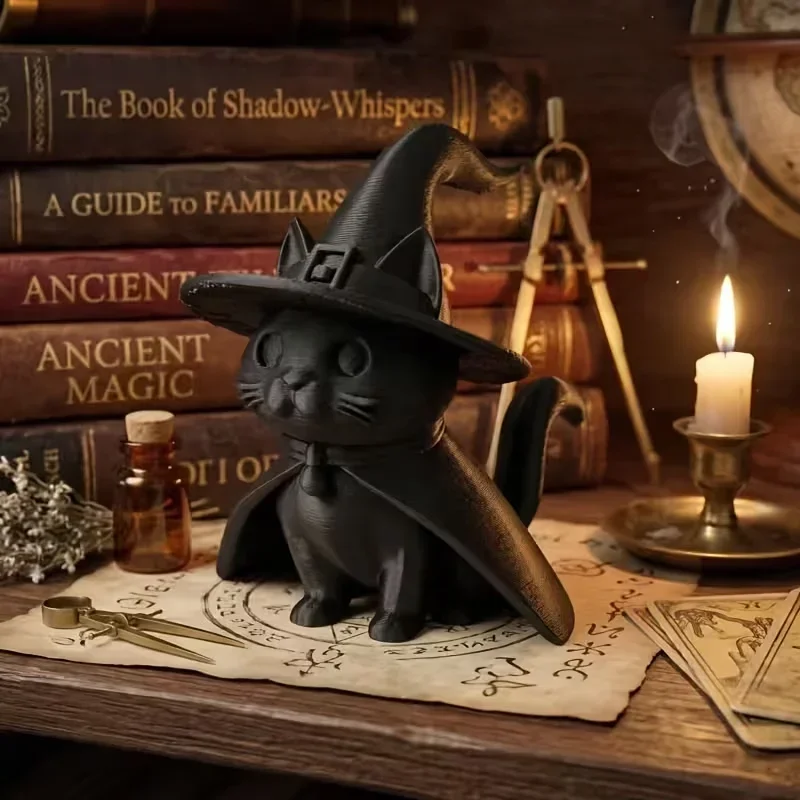 Kleine Statuen-Dekoration, Schwarzer Hexenhut Gotische Satan-Katze Wohnzimmer-Dekoration Schreibtisch-Deko Statue Raumdekoration – Detail 3