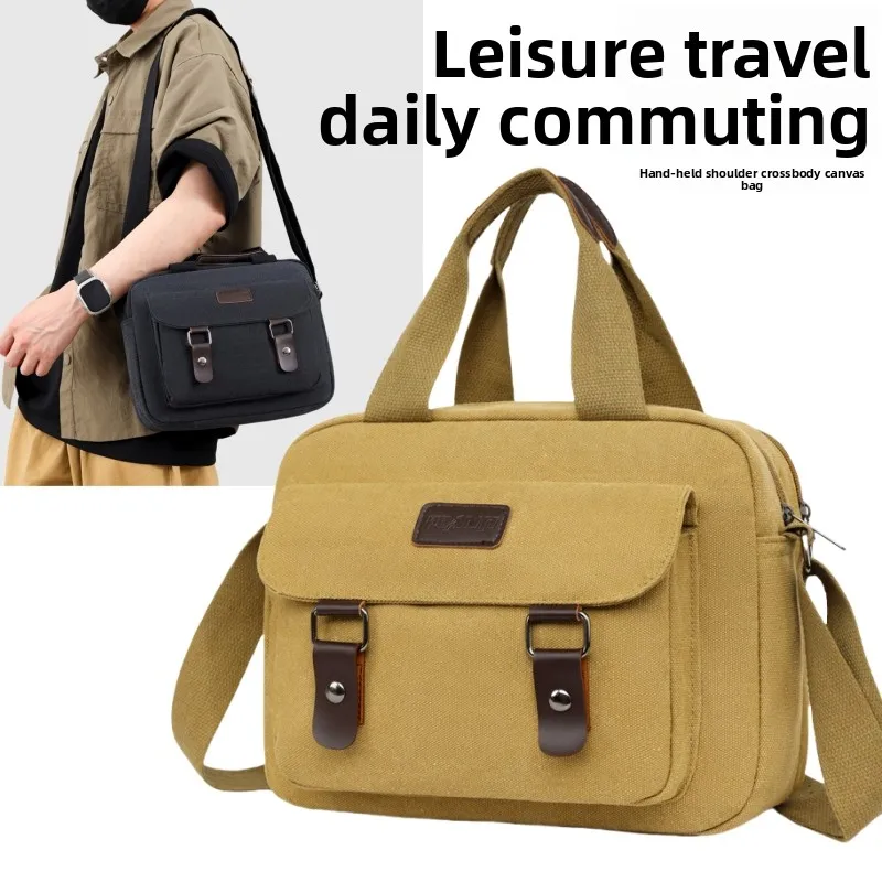 

2025 Новая мужская холщовая сумка на одно плечо, повседневная пригородная большая вместительная простая ретро-модная сумка почтальона с мягкой ручкой, винтажная ...