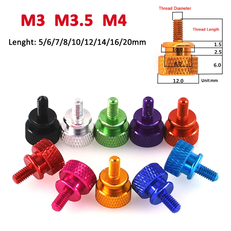 

2pcs M3 M3.5 M4 Knurl High Step Head Hand Tighten Thumb Screw Colorful Aluminum Thumbscrews Computer Case Bolt DIY Anodizing