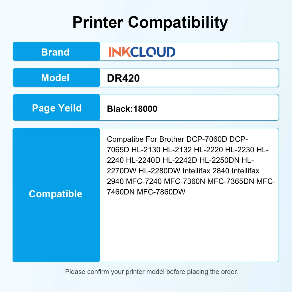 وحدة طبلة متوافقة مع INKCLOUD لأخيه DR420 لـ HL-2270DW HL-2280DW HL-2230 HL-2240 MFC-7360N MFC-7860DW DCP-7065DN