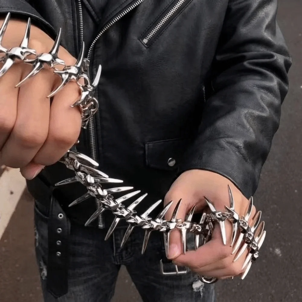 Hip-Hop Alloy Waist Chain Spiked Thorn Fish Bones Pant Chain Versatile Wear Multi-Use Keychain Daily Outfit