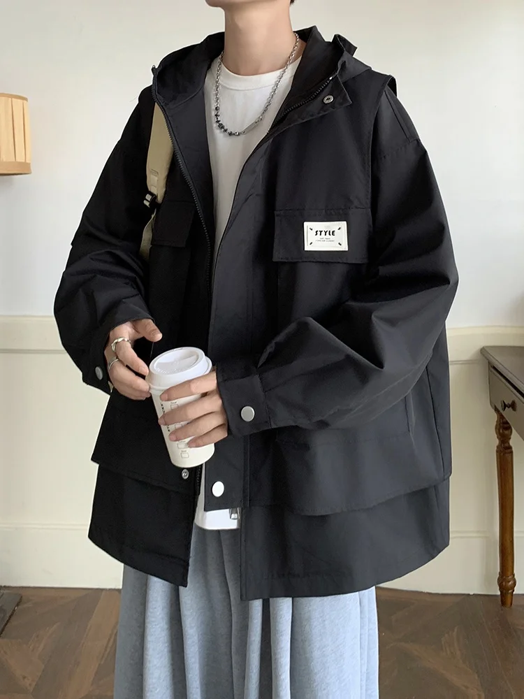 

Мужская куртка American Sle с капюшоном, свободная повседневная уличная рабочая одежда, ветрозащитная, с длинными рукавами, на молнии, для весны и осени