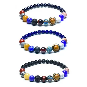 Pulseira com Oito Planetas para Homem e Mulher, Rocha Vulcânica Natural, Pulseira Frisada para Chakra, Única e Frisada, 6mm, 8mm, 8mm 10 principais vendas fato de gala homem - №1