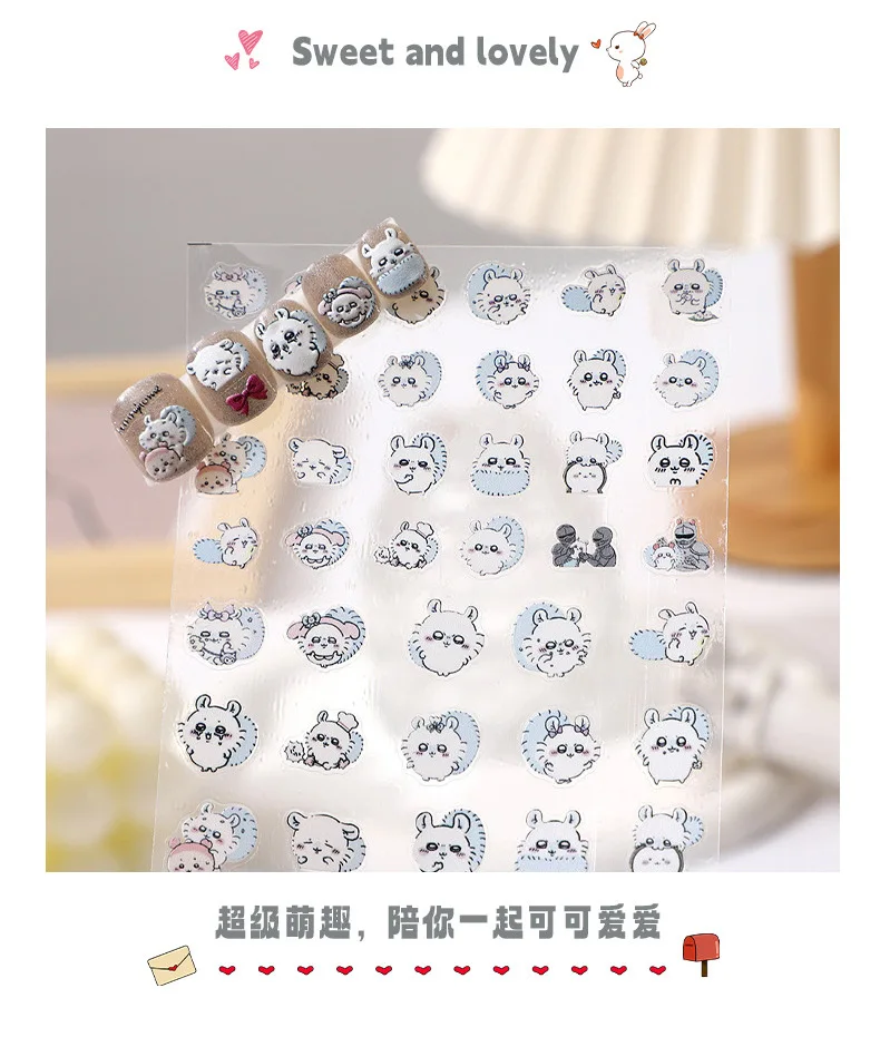jiyi Japanische Nagelkunst-Aufkleber – Kawaii Momonga Usagi selbstklebende Aufkleber – niedliches Maniküre-Zubehör für Mädchen – Detail 11