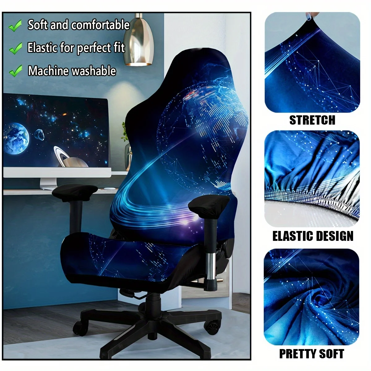 4pcs Set High Elasticity Office and Gaming Chair Cover Set Technology Planet Code Chair Cover Home Office Decoration Washable