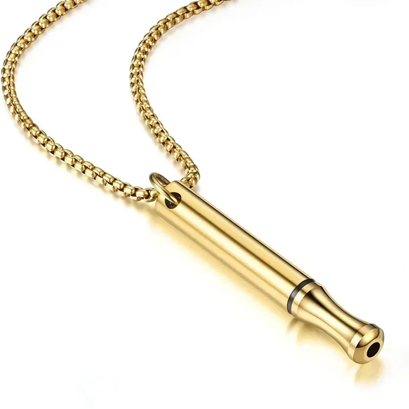 Fashion Stainless Steel Meditation Mindfulness Pendants Necklace Breathing Whistle Relieving Stress Anxiety Adjustment Tools