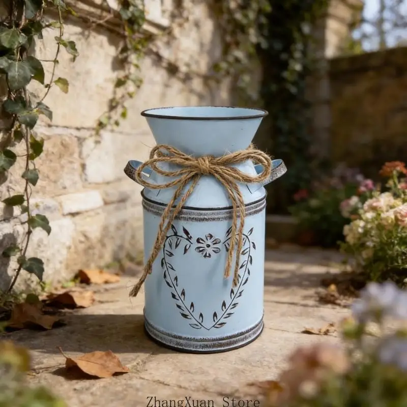 Bauernhaus Eisen dekorative Blumenvasen antike Milchkannenkrüge mit und Seil für Garten Hochzeit Home Office Dekore 3XUF – Detail 10
