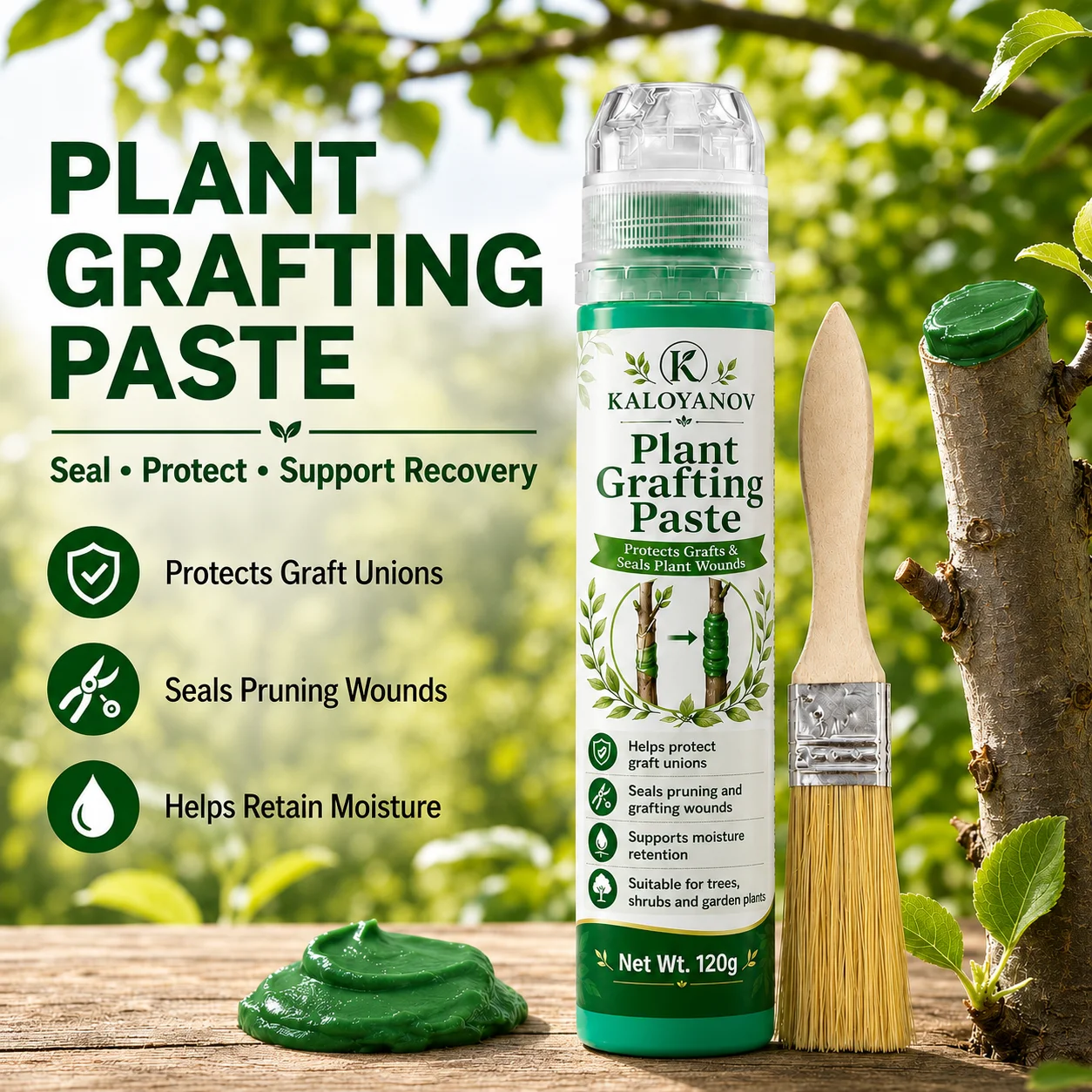 120g Tree Wound Sealer Plant Grafting Paste Pruning Healing Compound Bonsai Cut Paste with Brush & Gloves for Garden Fruit Trees