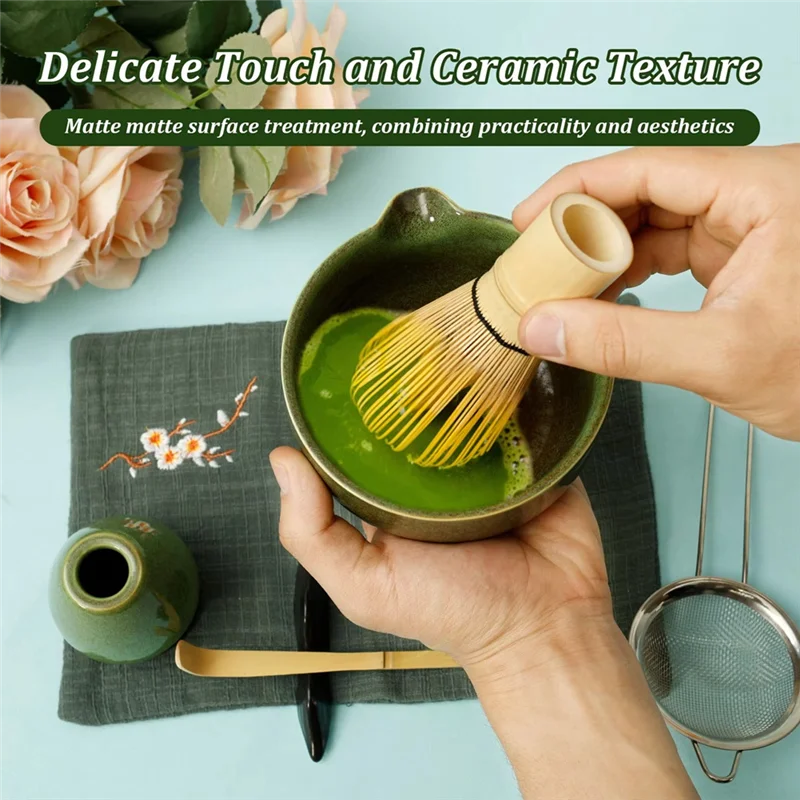 

ABUH- Matcha Kit 7PCS Whisk Set For Tea Lover Includes Bowl Scoop Sifter Perfect For Home Camping Art Use