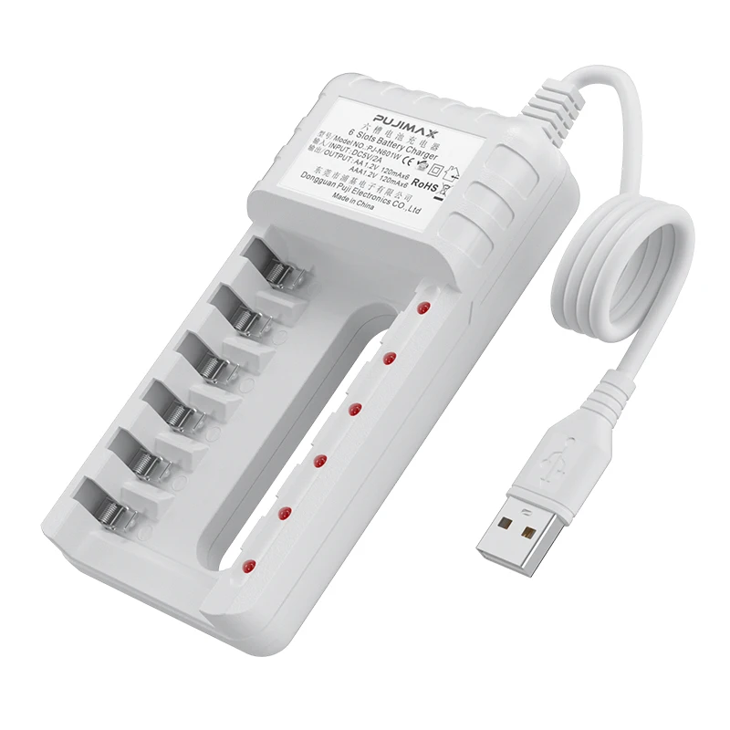 PUJIMAX AA/AAA Intelligent 6 Slots  Battery Charger USB Plug For AA/AAA1.2V Ni-MH Ni-Cd Rechargeable Batteries Charging Station