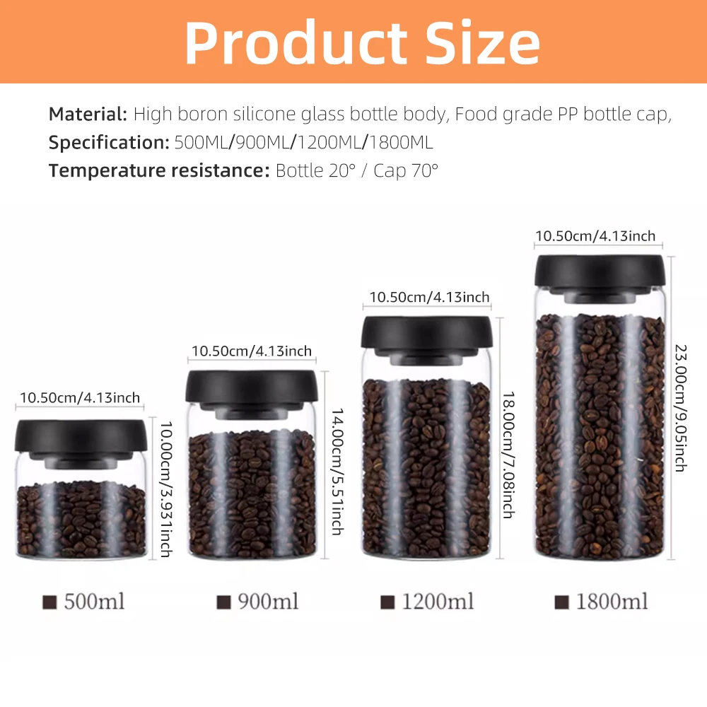 Coffee Beans Vacuum Sealed Tank Transparent Glass Food Storage Jars Household Moisture-proof Air Extraction Airtight Container