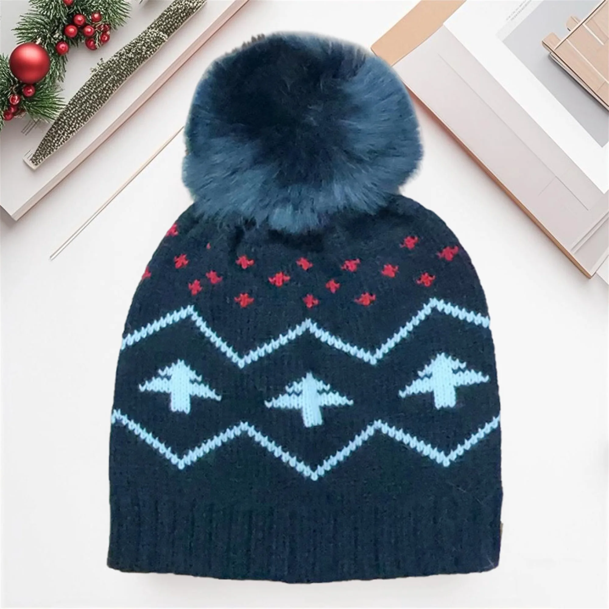 Cappelli natalizi con pompon lavorato a maglia per bambini Berretti invernali festivi con motivo a renna Cappello natalizio caldo per bambini Ragazzi e