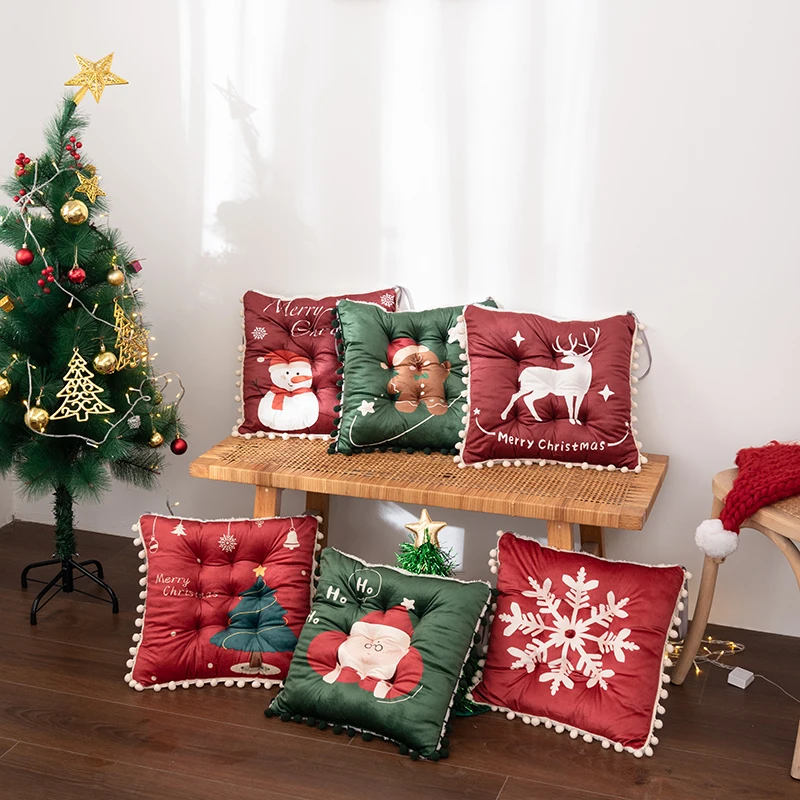 Christmas Chair Cushion Square Seat Cushion Chair Pads for Kitchen Dining Chairs Velvet Chair Mat Pillow Cushions with Ties