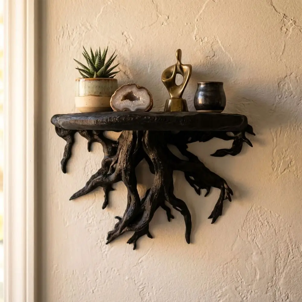 3D Printed Tree Root Shaped Wall Rack Plastic Integrated Wall Mount Display Rack Simulated Stable Driftwood Wall Floating Shelf