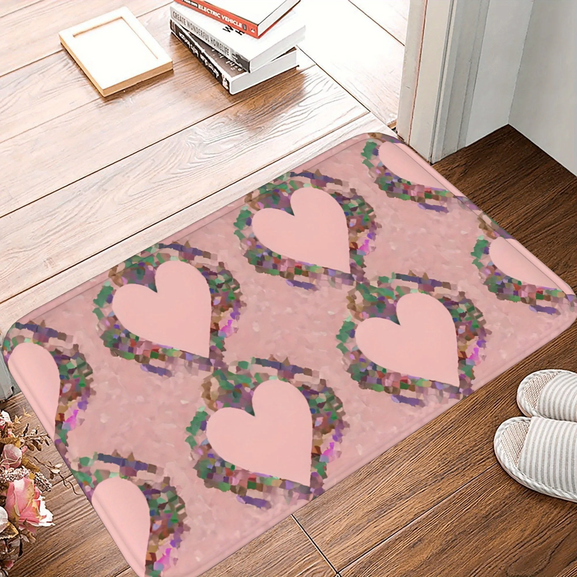 

1PC Heart Pattern Kitchen Rug Non-Slip Door Mat Pop design Bathroom Rug Bath Mat Carpet for Home Sink Laundry Decor
