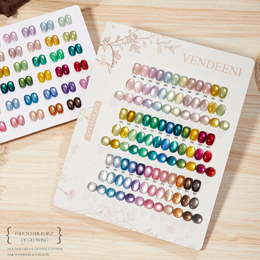 Vendeeni 36 colori/set Glitter Cat Eye Gel Smalto per unghie UV LED Shell Crystal Manicure Smalto per unghie con carta colorata TPO/HEMA gratuito
