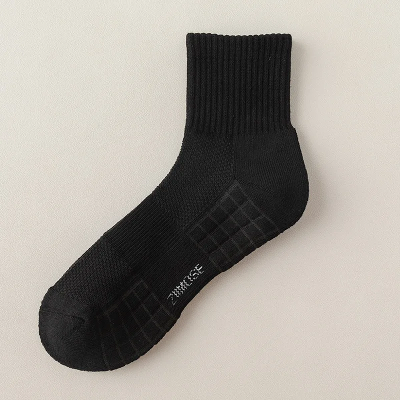 Loop-Knit Breathable Cotton Towel-Back Basketball Socks Comfortable Solid-Color Athletic Mid-Calf Socks