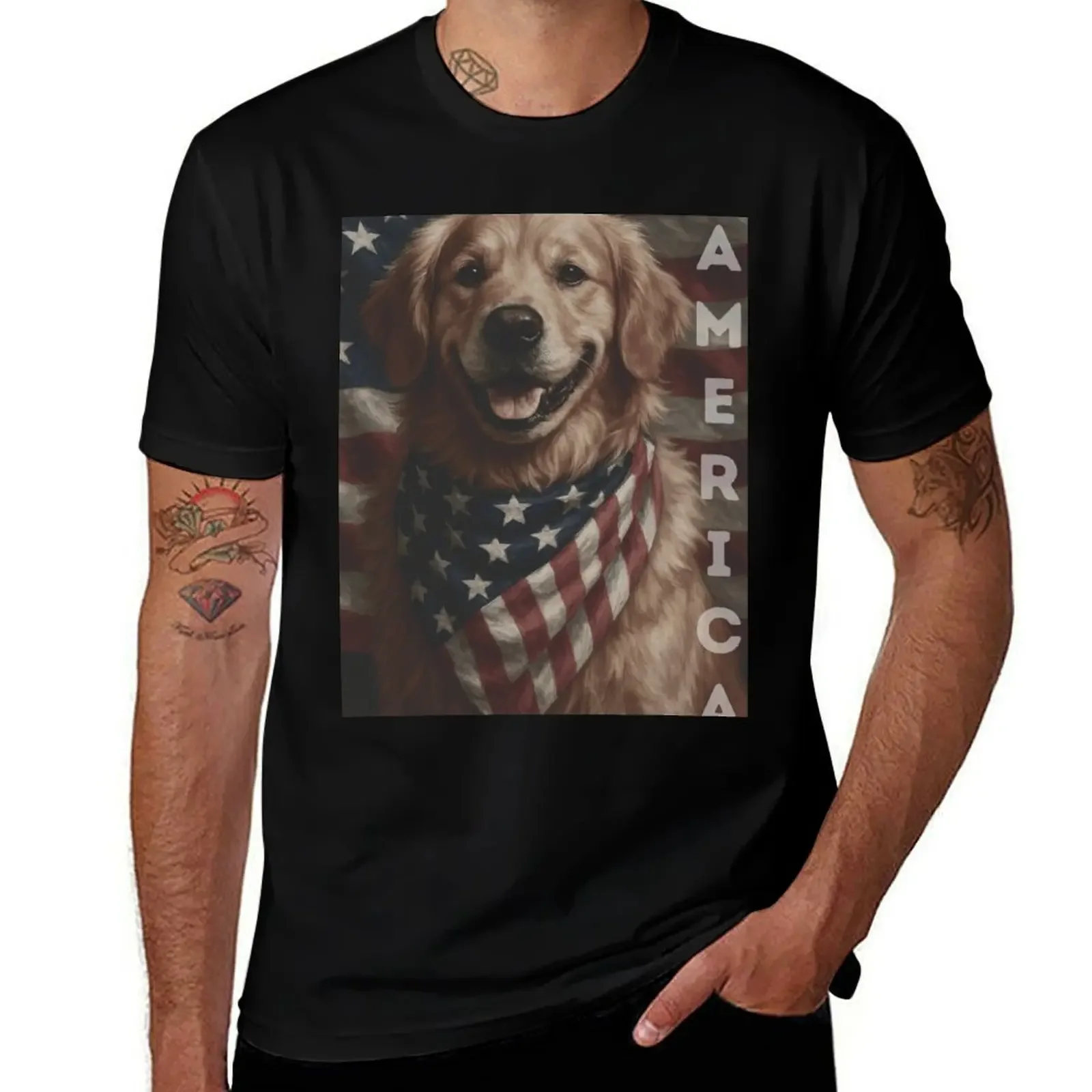 

Patriotic Golden Retriever America 4th of July T-Shirt cute clothes Anime t-shirt Louboutins mens t shirts top quality
