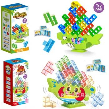 Gioco impilabile Blocchi di costruzione di dinosauri Gioco di società Giocattolo Blocco Tetris alto impilato Blocco di equilibrio desktop Gioco da tavolo puzzle impilato