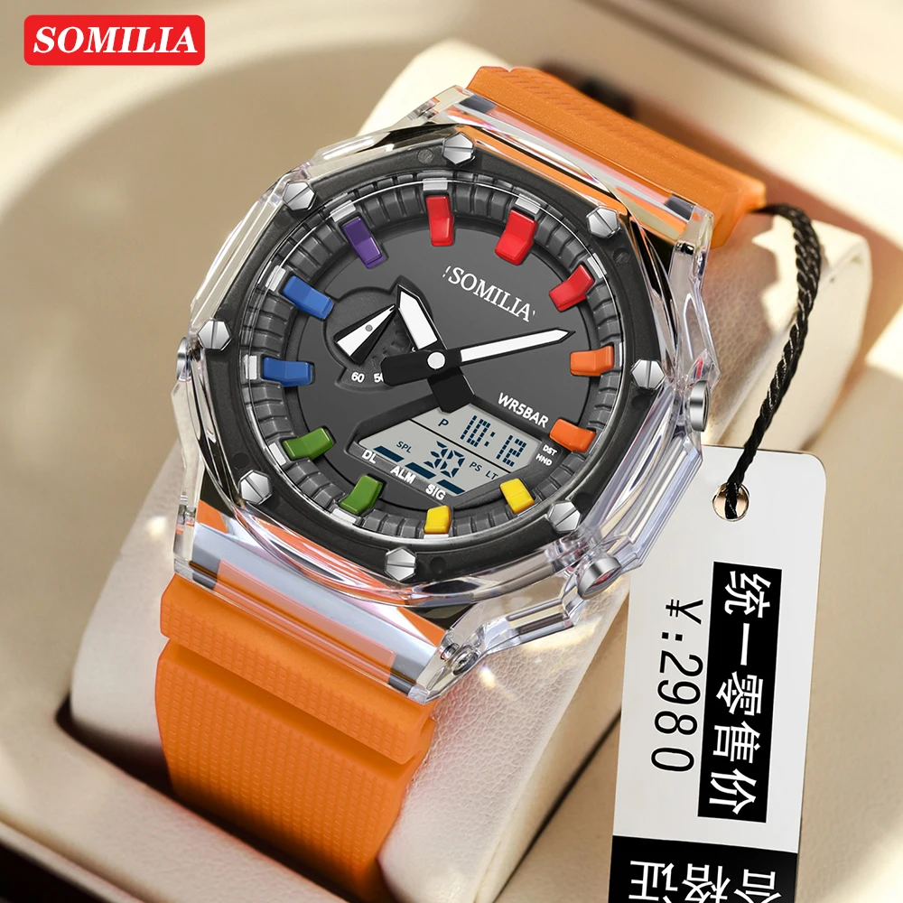 

Модные цифровые светодиодные мужские часы SOMILIA в стиле милитари, армейские спортивные хронографы, кварцевые наручные часы, оригинальные 50 м, водонепроницаемые, мужские, электронные S3341
