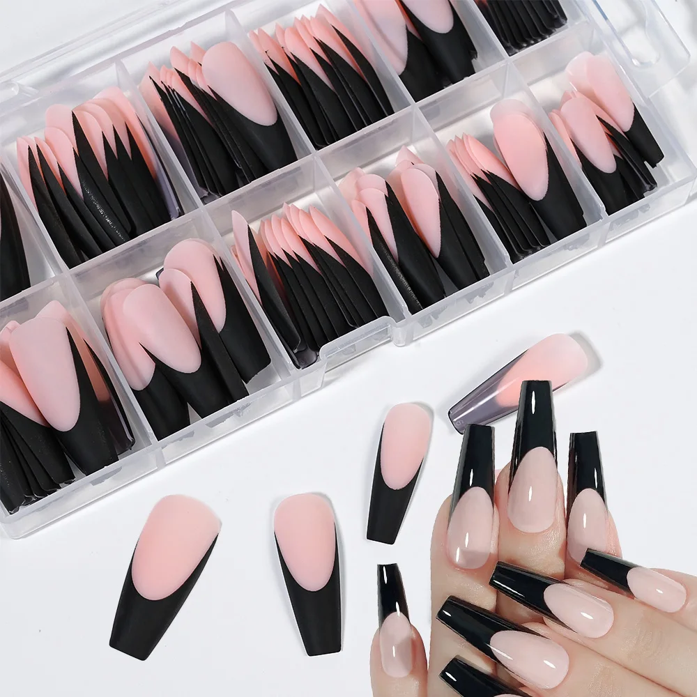 120Pcs/set Pink&White French Press On Nail Tips Full Cover Matte Coffin Fake Nails Soft Extension Acrylic Detachable% False Nail