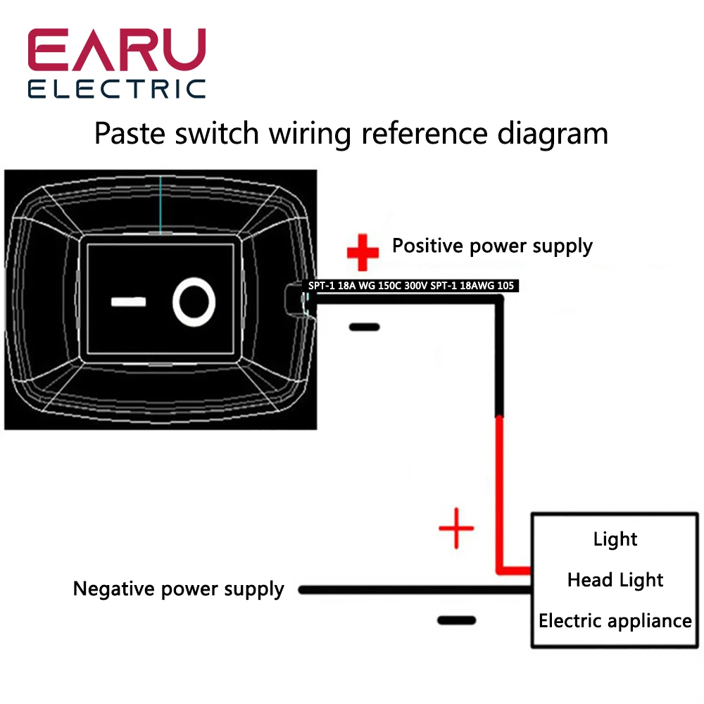 Earu 범용 자동차 스위치 페이스트 타입 토글 스위치, 케이블 포함, 60cm, 100cm, DC 12V, 안개 링 드라이브 조명, 네온 조명용