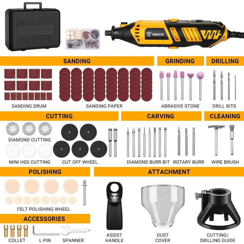 Powerful 170W Rotary Tool Kit  Electric Grinder Drill with Flex Shaft Wood/Metal Carving Cutting Grinding Buffing Cleaning