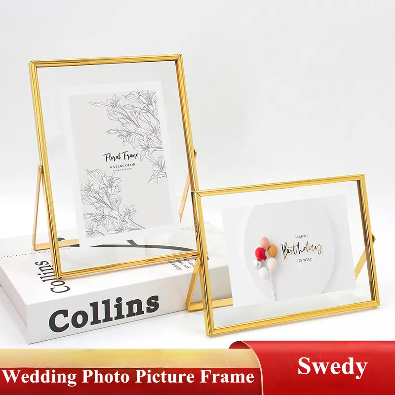 6 Inch 102x152mm Metal Photo Picture Frame Wedding Table Menu Card Paper Holder Tabletop Glass Sign Holder Display Stand