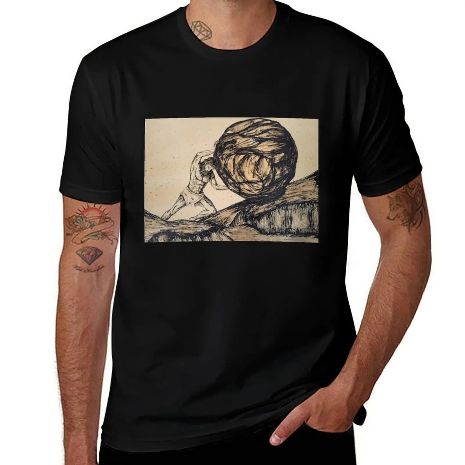 

Sisyphus, Punishment, Mythology, Greek Mythology, Inktober, Boulder T-Shirt cotton tshirt 100% T-Shirt