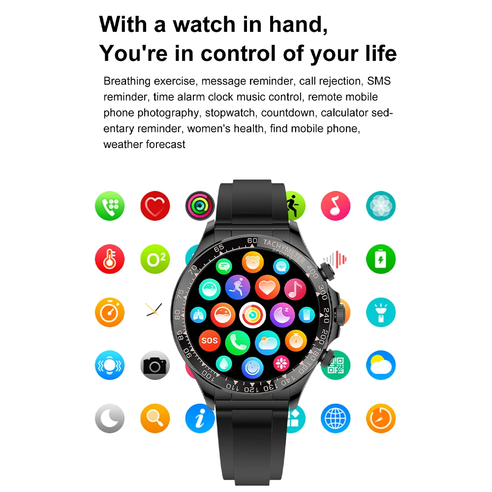 EX108 Men Smart Watch 1.45inch Larger Screen Business Wristwatch NFC Bluetooth Call Sport Tracker Wireless Charging Smartwatch